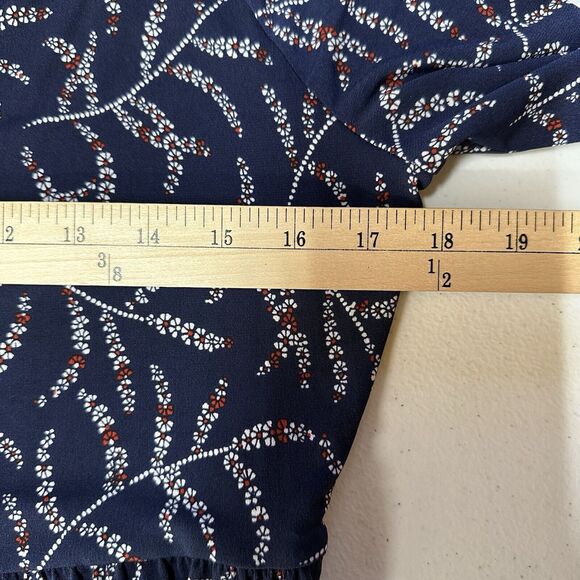 Michael Kors Peasant Blouse Small Navy Blue Floral Gold Chain Long Sleeve - Picture 8 of 9